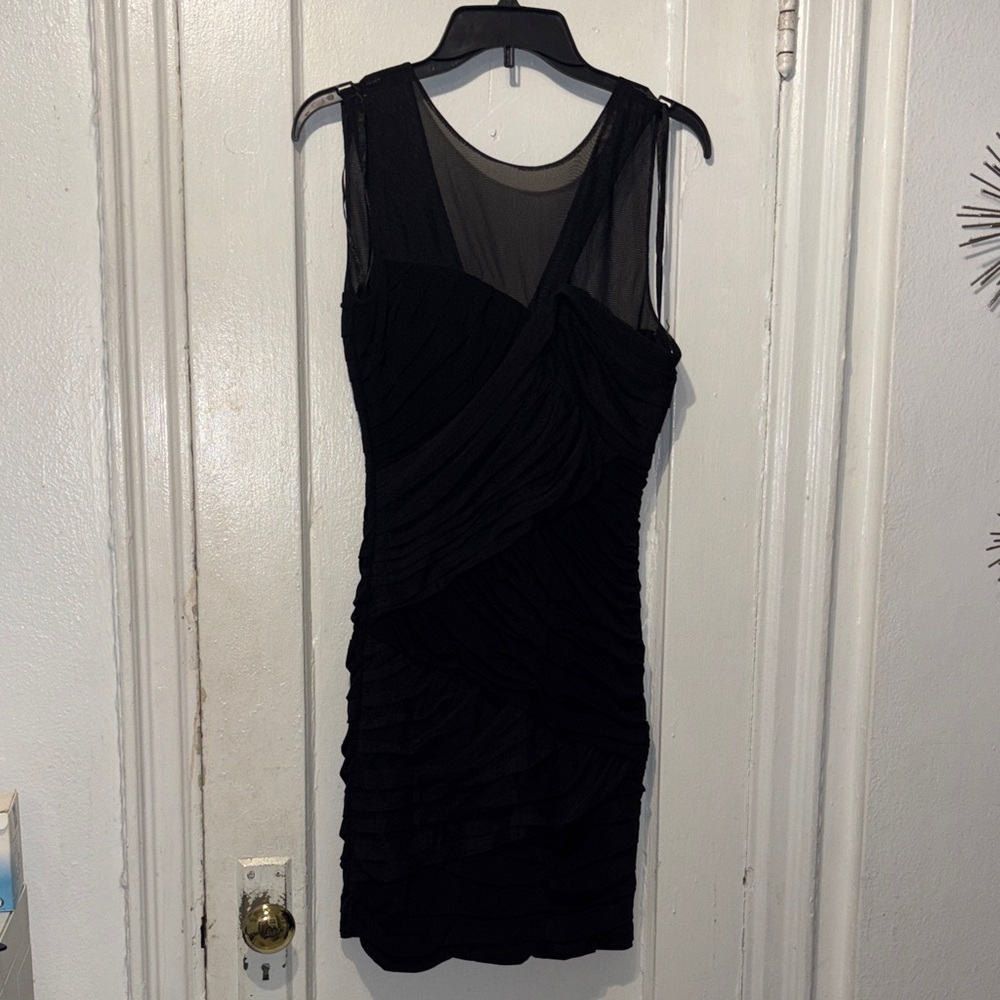 BCBGMaxAzria Black Ruched Sheer-Panel Mini Dress